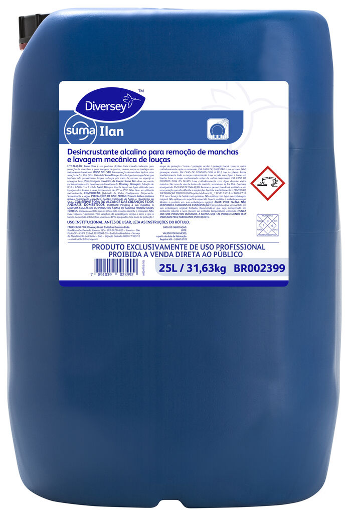 SUMA ILAN 25L - DESINCRUSTANTE ALCALINO PARA REMOÇÃO DE MANCHAS E LAVAGEM MECÂNICA DE LOUÇAS